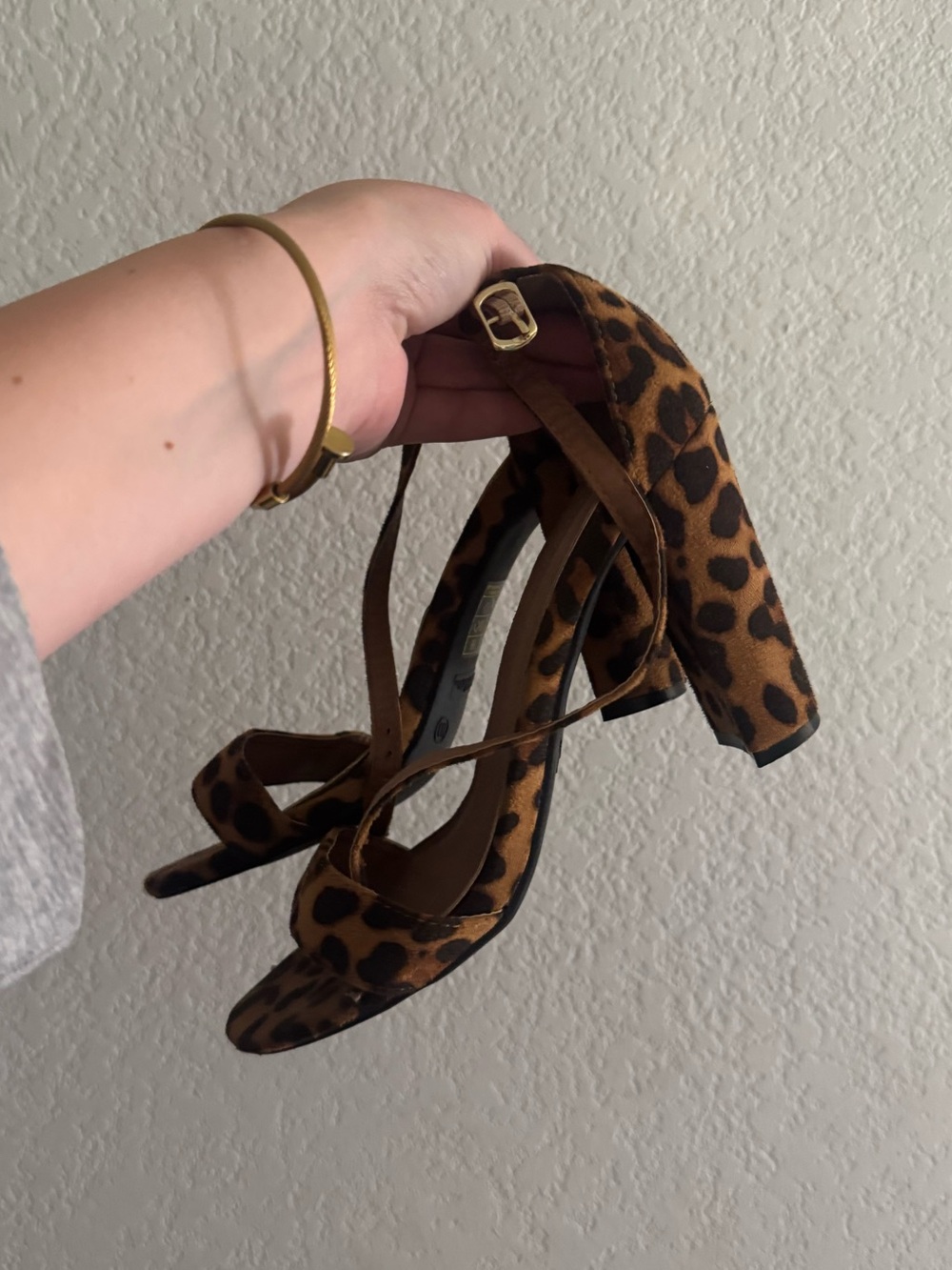 Bella Marie Leopard Print Block Heel Sandals - Brown/Black